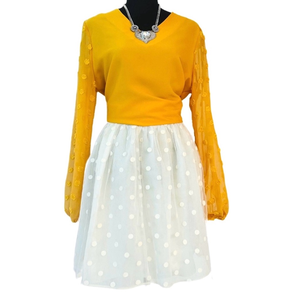 COMME TOI ~ Beige Polka Dot Tulle Skirt w/Satin Waistband Fully Lined size S